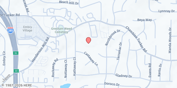 Map showing Holy Cross Catholic Church at 3175 Hathaway Ct, Atlanta, GA