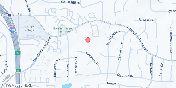 Map showing Holy Cross Catholic Church - Friends of St. Martin de Porres at 3773 Chamblee Tucker Road, Atlanta, GA