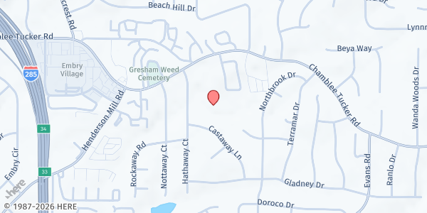 Map showing Holy Cross Catholic Church - Friends of St. Martin de Porres Food Pantry at 3773 Chamblee Tucker Road, Atlanta, GA