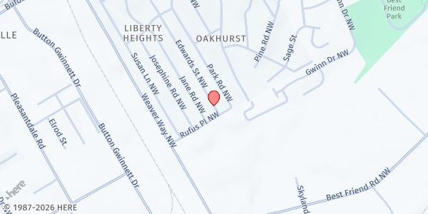 Map showing Hunter Hills First Baptist Church at 166 Edward St, Atlanta, GA