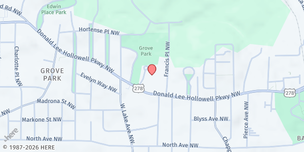 Map showing KIPP Woodson Park Academy at 1605 Donald Lee Hollowell Pkwy NW, Atlanta, GA