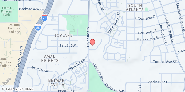 Map showing Must Ministries Inc.- Neighborhood Pantry- Fulton at Carver YMCA, 1600 Pryer Road, Atlanta, GA