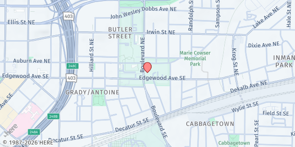 Map showing Our Lady of Lourdes at 25 Boulevard NE, Atlanta, GA
