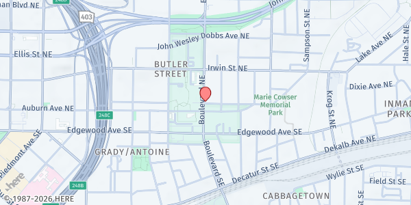 Map showing Our Lady of Lourdes Catholic Church at 25 Boulevard NE, Atlanta, GA