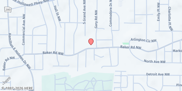 Map showing Salem Bible Church - Atlanta at 2267 Baker Road Northwest, Atlanta, GA