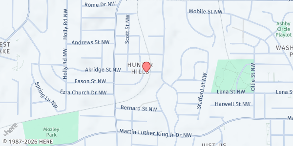 Map showing Sanctified Mt. Zion Church at 1324 Eason St. NW, Atlanta, GA