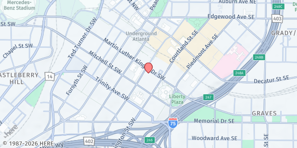 Map showing Shrine of the Immaculate Conception/StF at 48 Martin Luther King Jr Dr SW, Atlanta, GA