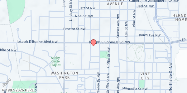Map showing Simpson St Church of Christ at 800 Joseph E. Boone Boulevard Northwest, Atlanta, GA