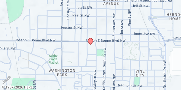 Map showing Simpson Street Church of Christ at 800 Joseph E. Boone Boulevard Northwest, Atlanta, GA