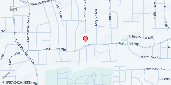 Map showing Sunshine Community Brotherhood Foundation-Atlanta at 2283 Baker Rd. NW, Atlanta, GA