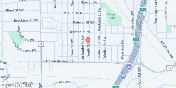 Map showing The Beloved Community Food Pantry at 1117 Smith St SW, Atlanta, GA