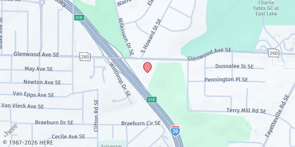 Map showing The Greater Piney Grove Community Development at 1879 Glenwood Ave SE, Atlanta, GA