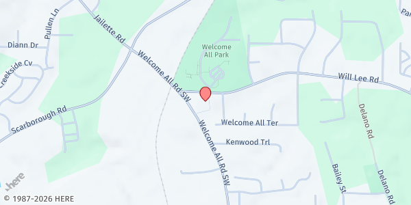 Map showing The Kingdom of God International Ministry at 4590 Welcome All Road, Atlanta, GA