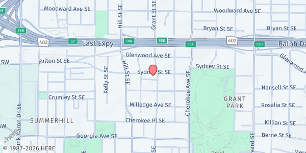 Map showing The Love of Giving Inc. - Main Location at 501 Grant St., Atlanta, GA
