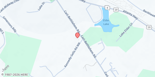 Map showing First Baptist Church of Carl at 1588 Carl-Bethlehem Road, Auburn, GA