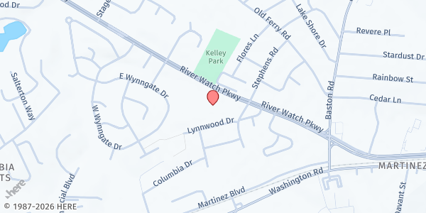 Map showing Central Church of Christ at 3650 River Watch Pkwy., Augusta, GA