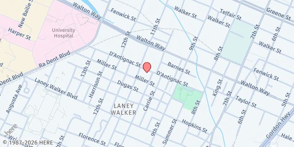 Map showing D'Antignac Street Church of Christ at 1002 D'Antignac St., Augusta, GA