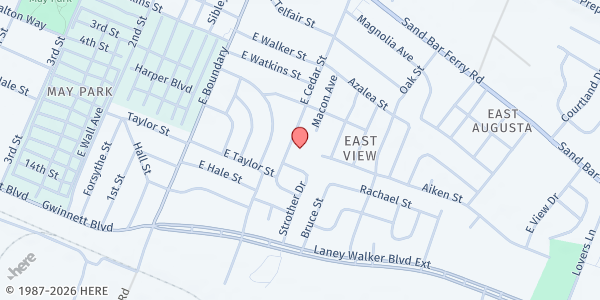 Map showing East Augusta Community Development at 710 E. Cedar St., Augusta, GA