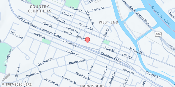 Map showing Greater St. John Baptist Church at 1946 Ellis St., Augusta, GA