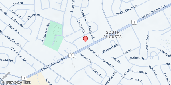 Map showing Hillcrest Baptist Church at 3045 Deans Bridge Rd., Augusta, GA