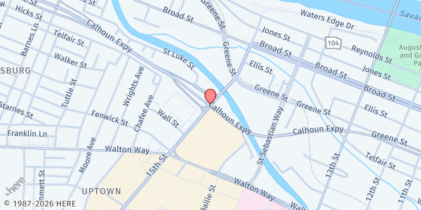 Map showing Hot Meal Distribution - Calhoun Expressway Bridge at Calhoun Expressway Bridge at 15th St., Augusta, GA