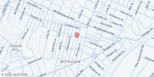 Map showing Liberty Baptist Church at 1232 Anderson Ave., Augusta, GA