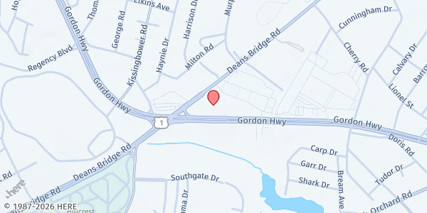 Map showing Riverside Apostolic Church of Augusta at 1649-B Gordon Hwy., Augusta, GA