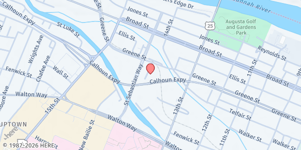 Map showing The Salvation Army - Augusta at 1384 Greene St., Augusta, GA
