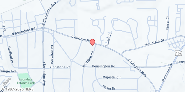 Map showing Avondale Estates First Baptist Church at 47 Covington Hwy., Avondale Estates, GA