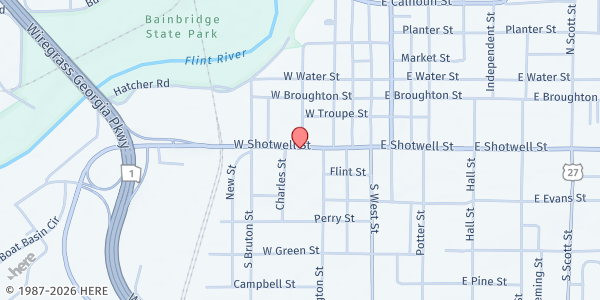 Map showing First Church of the Nazarene at 415 W. Shotwell St., Bainbridge, GA