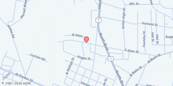 Map showing UPPER ROOM TEMPLE at 99 West Allen Street, Baxley, GA