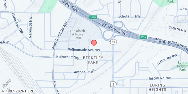 Map showing Meals On Wheels Atlanta - Berkeley Park Office at 1705 Commerce Drive Northwest, Berkeley Park, GA