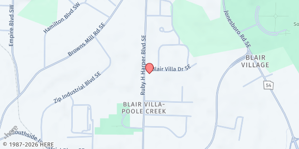 Map showing Brotherhood of the Cross and Star Central Bethel, Inc. at 345 Blair Villa Drive Southeast, Blair Villa/Poole Creek, GA