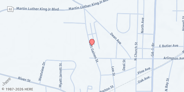 Map showing Resurrection Ministries The Restored House, Inc. at 418 Fort Gaines Street, Blakely, GA