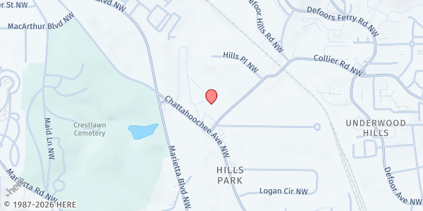 Map showing Catholic Charities Atlanta - Chattahoochee Avenue at 1505 Chattahoochee Avenue Northwest, Bolton, GA