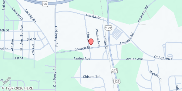 Map showing Bonaire Church at 144 Elm Street, Bonaire, GA