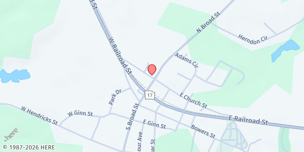 Map showing Bowman United Methodist Church at 10 W. Church St., Bowman, GA