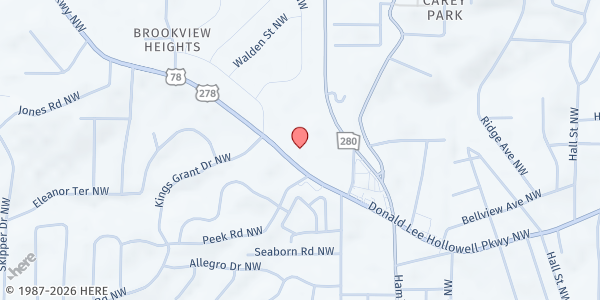 Map showing Collins Food Pantry at 2751 Donald Lee Hollowell Parkway Northwest, Brookview Heights, GA