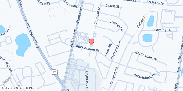 Map showing Abundant Life Fellowship at 103 Buckingham Place, Brunswick, GA