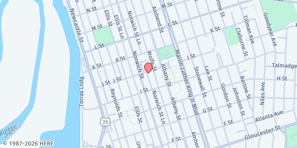 Map showing Berean 7th Day Adventist at 1100 J Street, Brunswick, GA