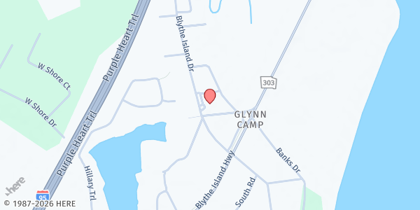 Map showing Blythe Island Baptist Church at 170 Cut-Off Road, Brunswick, GA