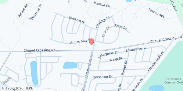 Map showing Love Outreach at 103 Ethridge Drive, Brunswick, GA