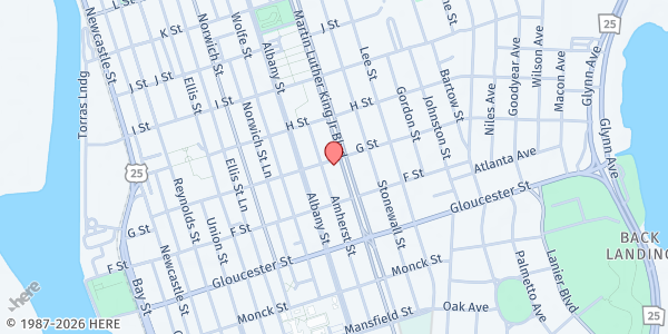 Map showing Manna House of Brunswick at 1408 G St., Brunswick, GA