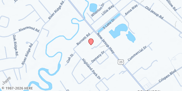 Map showing Messiah Lutheran Church at 190 Cornerstone Lane, Brunswick, GA