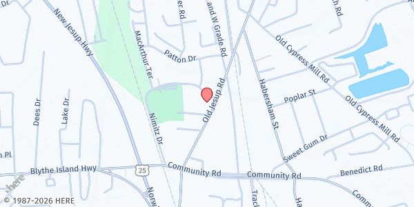 Map showing Pine Ridge Baptist Church at 15 Nimitz Dr., Brunswick, GA