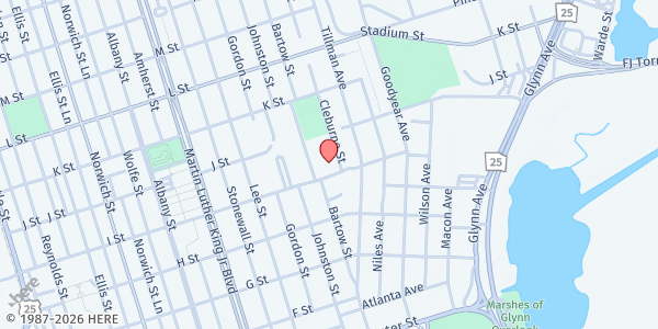 Map showing Roosevelt Harris, Jr. Senior Citizens Center at 2007 I St., Brunswick, GA