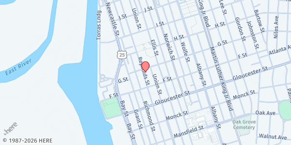 Map showing Salvation Army – Brunswick at 1624 Reynolds Street, Brunswick, GA