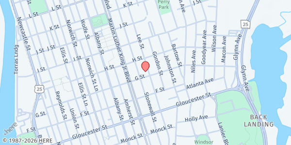 Map showing Zion Baptist Church at 1611 G St., Brunswick, GA