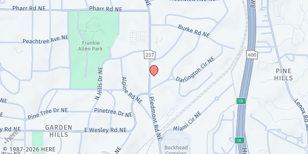 Map showing Buckhead Christian Ministry, Inc. at 2847 Piedmont Road Northeast, Buckhead, GA