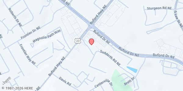 Map showing Holy Bethel House of God Ministries at 4387 Sudderth Rd, Buford, GA